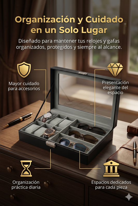 ORGANIZADOR DE 6 RELOJES Y 3 GAFAS PREMIUM
